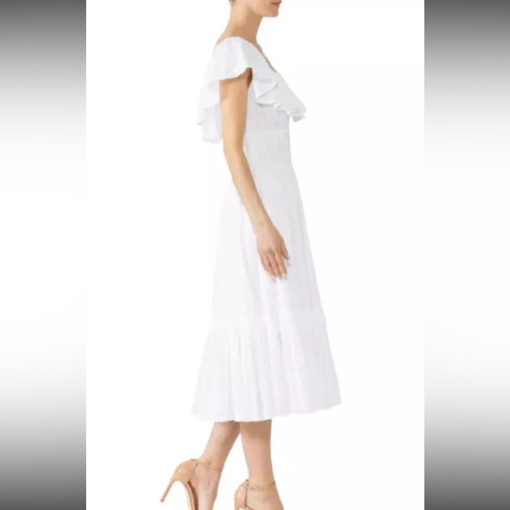 TORY BURCH White Tonal Stripe Cotton Seersucker Dress Size 4